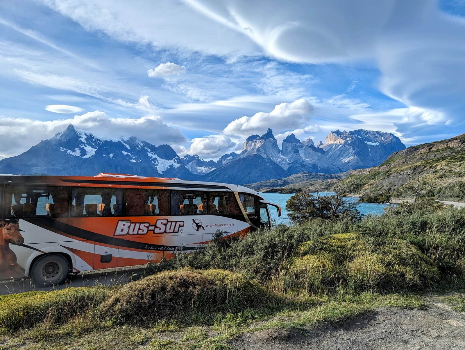 Bus Sur view by Mirador condor Torres Del Paine Chilean Patagonia
