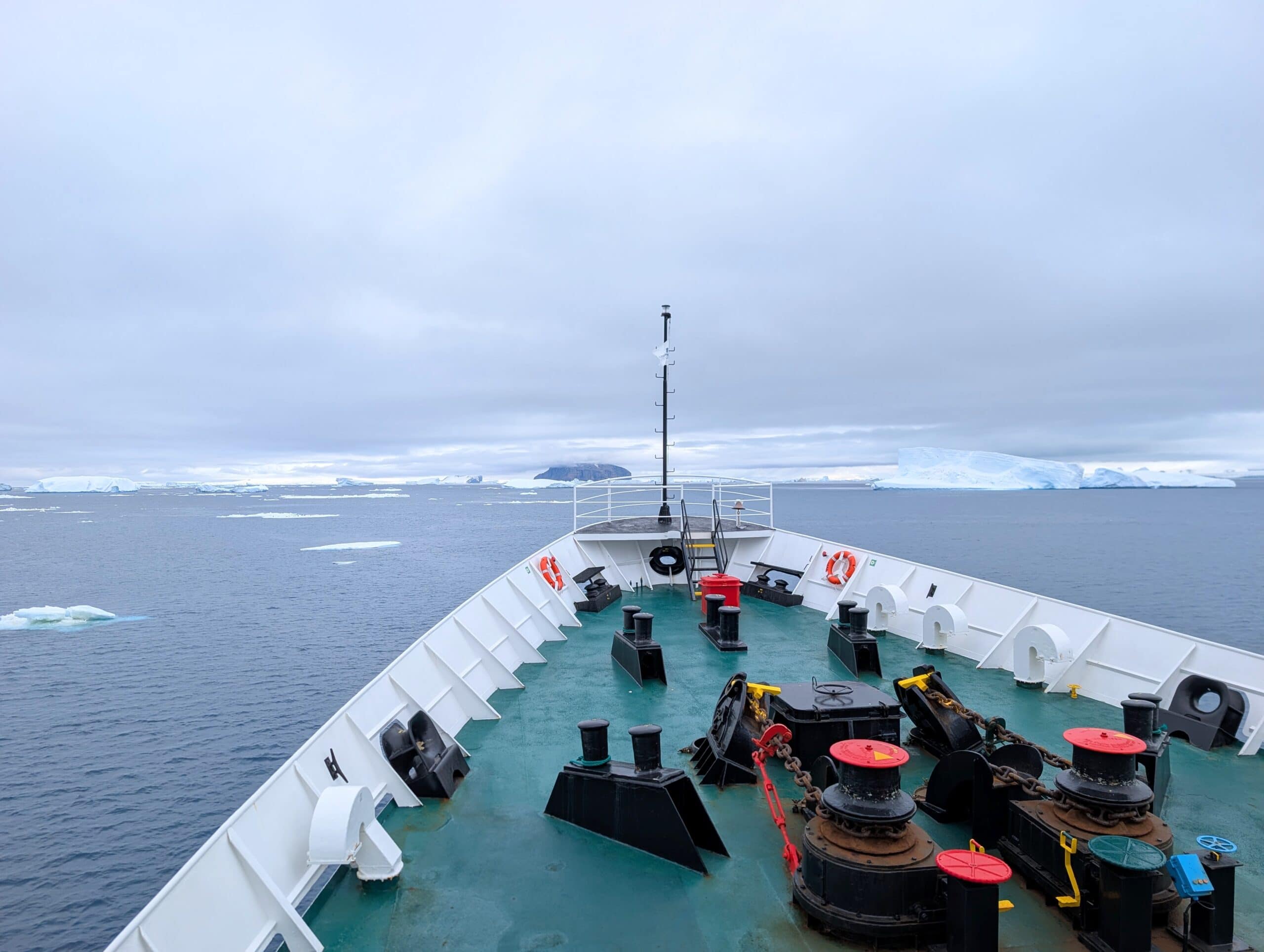 the bow of the MV Ushuaia Antarctica the 7th continent