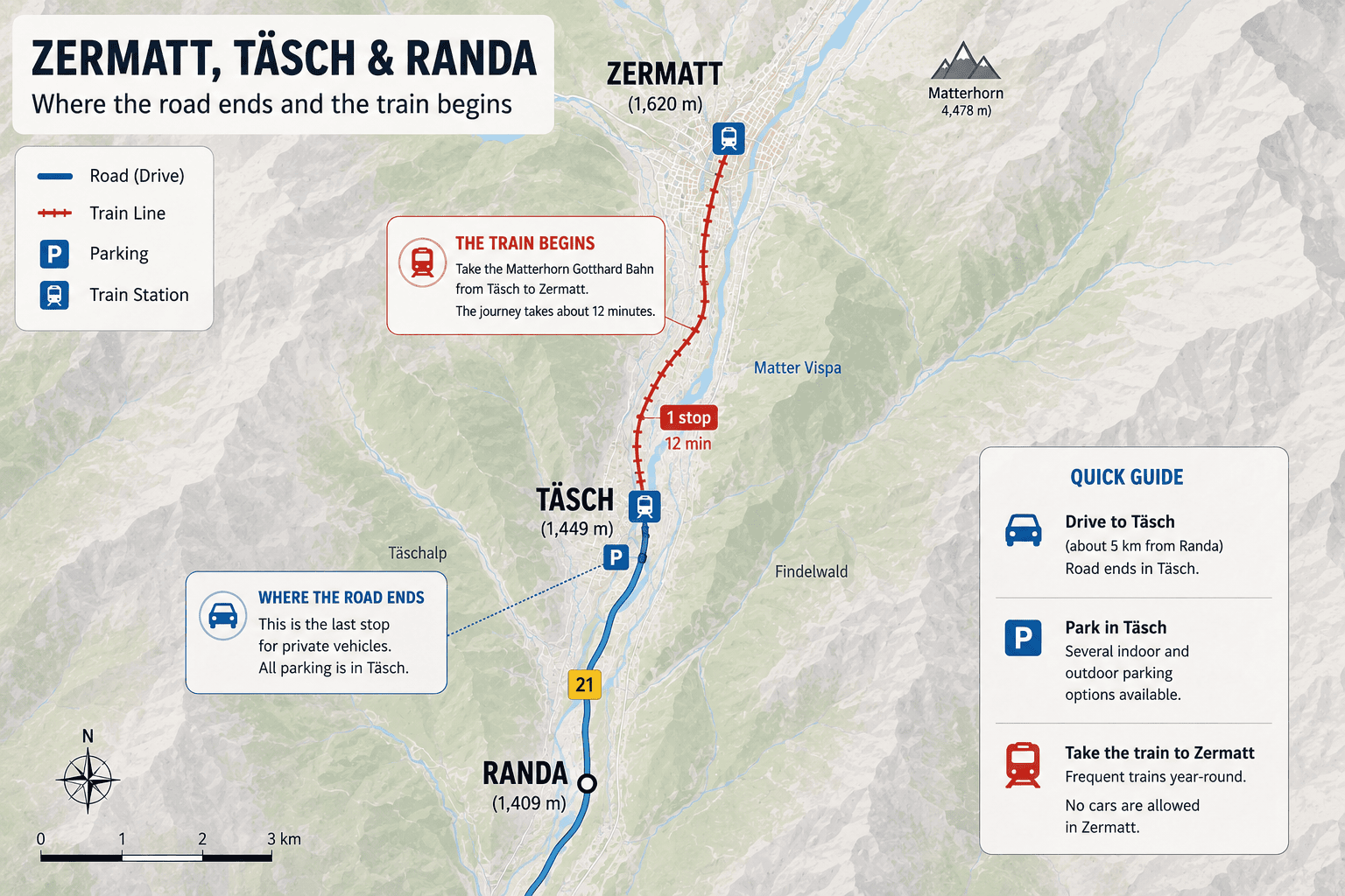 Zermatt Train and Road Map